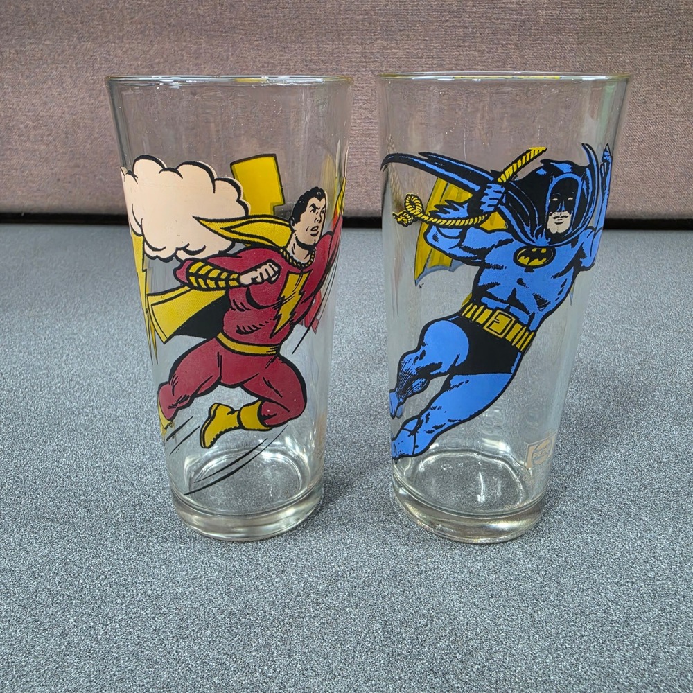 Pepsi Collector Series Glass Set of 2 Batman & Shazam DC Comics Vintage Excellen